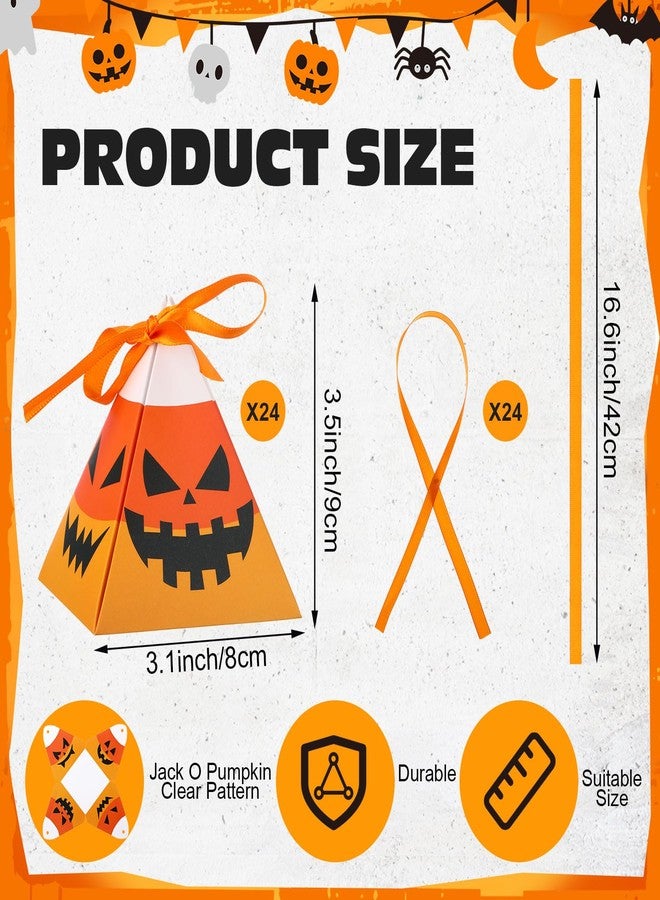 Feifeiya 24 Pcs Halloween Treat Boxes Candy Box Pumpkin Gift Boxes Cookies Candy Corn Triangle Sweet Gift Container with Ribbon Trick or Treat Goodie Decor for Halloween Party Supplies - Image 2